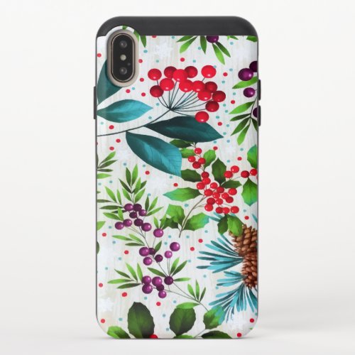 Christmas Winter Wood Nature Holly Berry Pinecones iPhone XS Max Slider Case