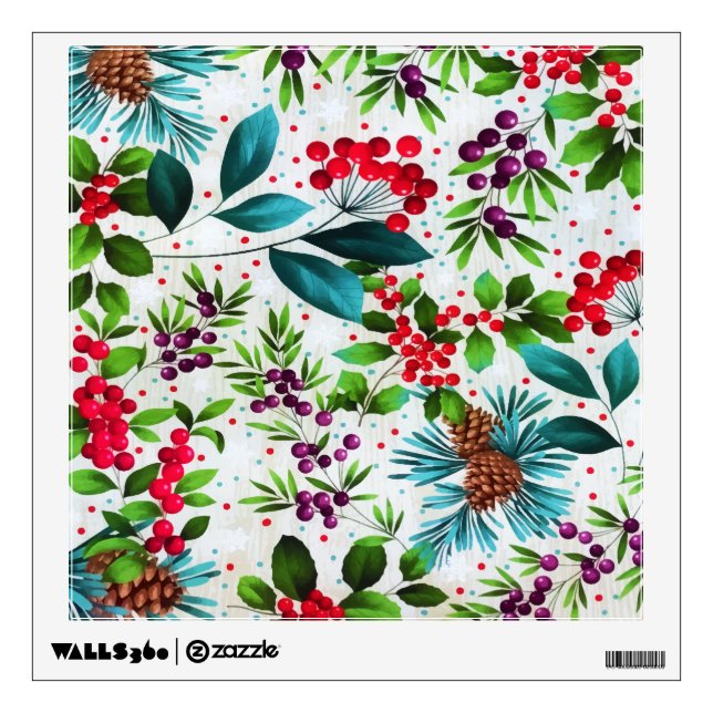Christmas Winter Wood Nature Holly Berry Pinecones Wall Decal (Front)