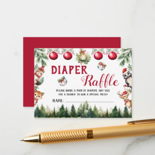 Christmas Winter Woodland Animals Diaper Raffle Enclosure Card