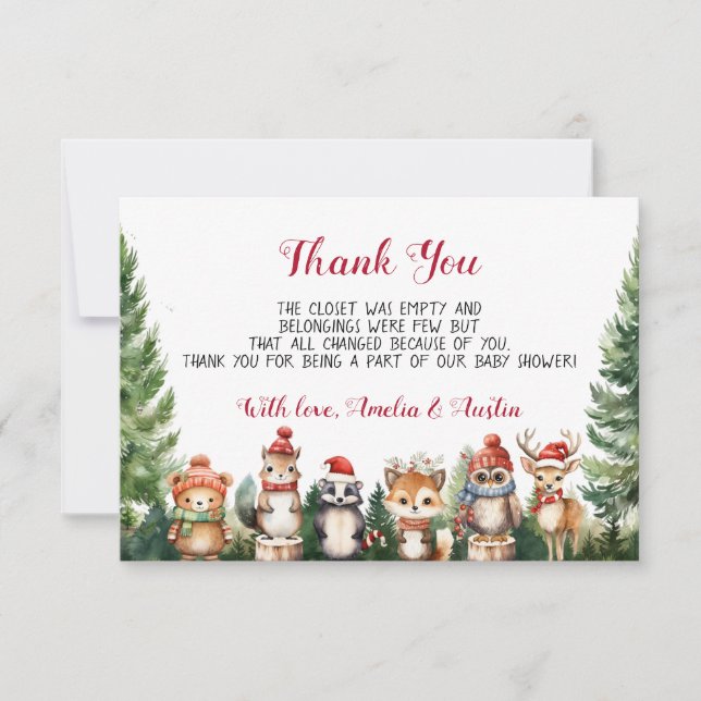 Christmas Winter Woodland Animals Thank You Card (Front)