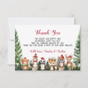 Christmas Winter Woodland Animals Thank You Card