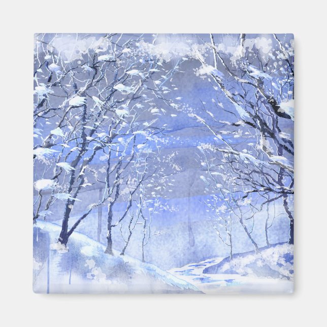 Christmas Winter Woods Painting Magnet (Front)