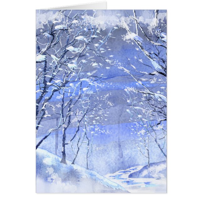 Christmas Winter Woods Watercolor Painting Card (Front)