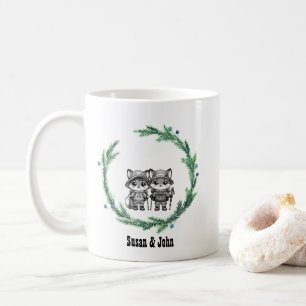 Christmas Winter Wreath Camp Newlywed Couple Fox Coffee Mug