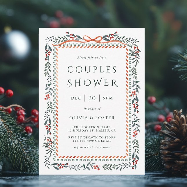 Christmas Winterberry Frame Couples Shower Invitation (Creator Uploaded)