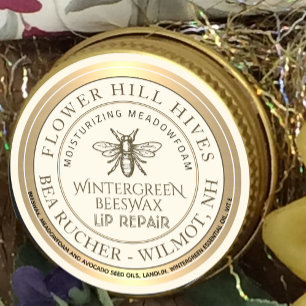 Christmas Wintergreen Beeswax Lip Repair with Bee Classic Round Sticker