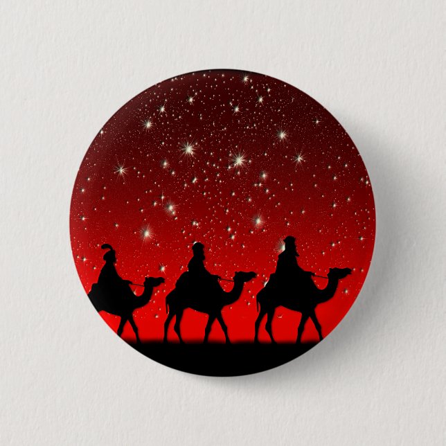 Christmas Wise Men Red Sky Star Lite Night Pinback Button (Front)