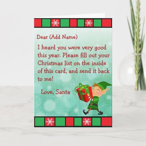 Christmas Wish Letter from Santa Claus female Holiday Card