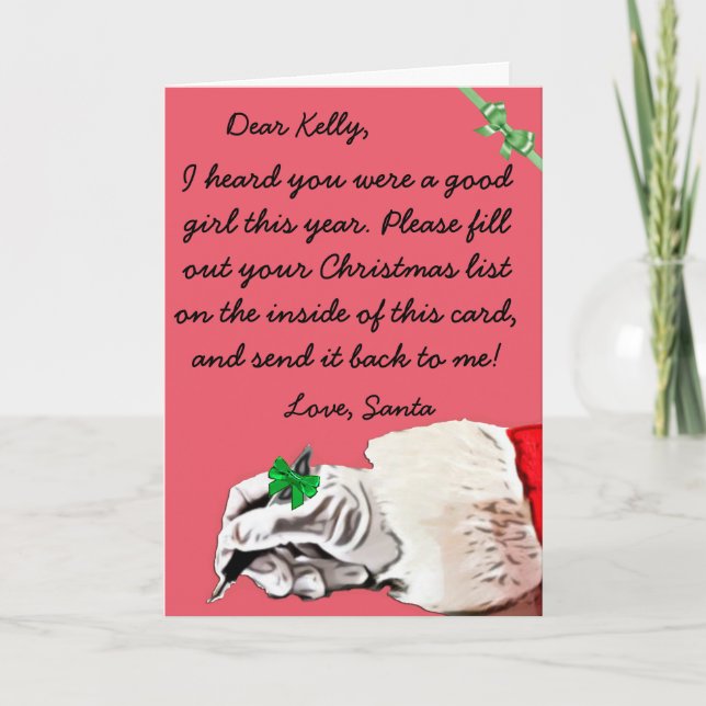 Christmas Wish Letter from Santa Claus (female) Holiday Card (Front)