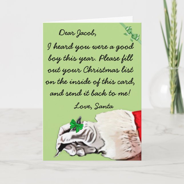 Christmas Wish Letter from Santa Claus (male) Holiday Card (Front)