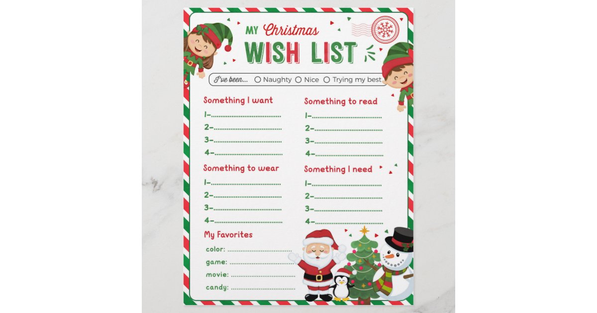 Christmas Wish List for kids | Zazzle