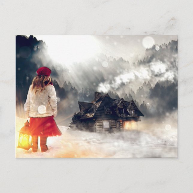 Christmas Wish Snow House Postcard (Front)