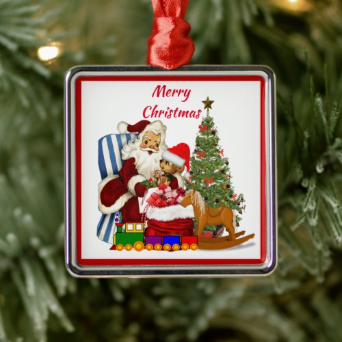 Christmas Wish Vintage Retro Santa Claus Metal Ornament