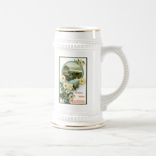 Christmas Wishes and cattle scene Beer Stein (Right)