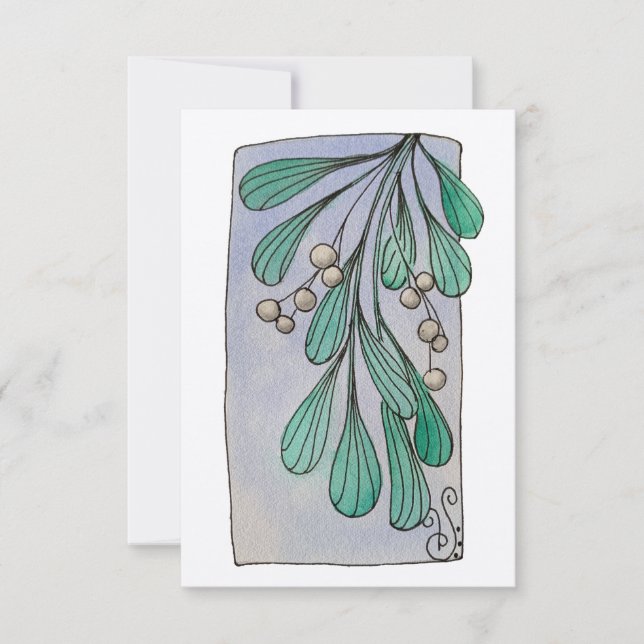 Christmas Wishes and Mistletoe Kisses flat card (Front)