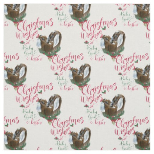 Christmas Wishes Baby Goat Kisses Nubian Goats Fabric