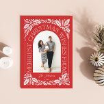 Christmas Wishes Berry Arch Red 3 Photo Collage Holiday Card<br><div class="desc">A unique and modern holiday card featuring an arch photo shape with modern styled typography that curves elegantly around your photo, and original hand-drawn winter foliage artwork. The back features a matching pattern and a 3 photo collages you can share more of your favorite photos. Easily personalize the front and...</div>