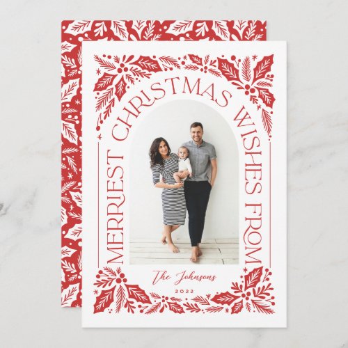 Christmas Wishes Berry Arch Red 3 Photo Collage Holiday Card