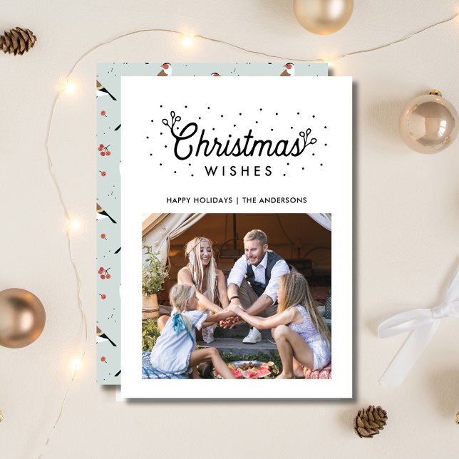 Christmas Wishes Boho Bird Family Photo Christmas Holiday Card (Christmas Wishes Boho Bird Family Photo Christmas Holiday Card)