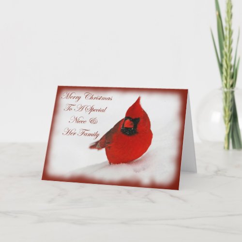 Christmas Wishes Cardinal Niece  Family Holiday Card