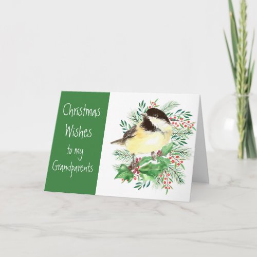 Christmas Wishes  Chickadee Bird Grandparents Holiday Card