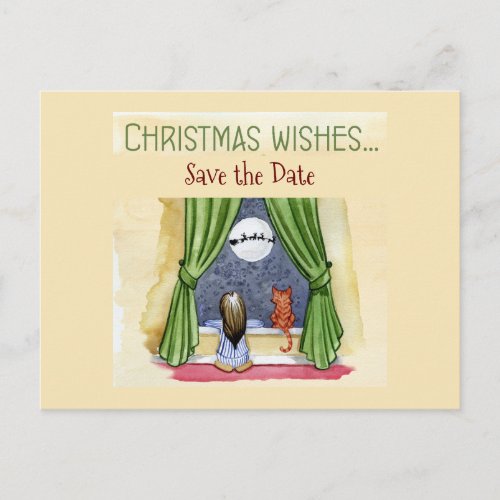Christmas Wishes Child  Kitty Cat Save the Date Postcard