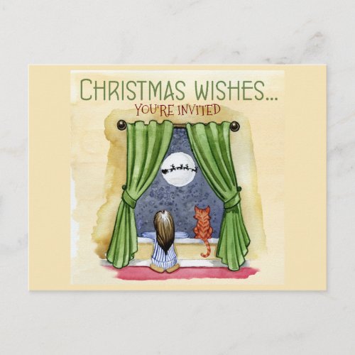 Christmas Wishes Child  Kitty Cat Xmas Party Postcard