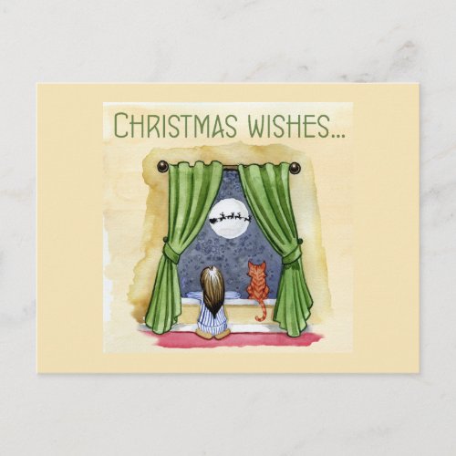 Christmas Wishes Child  Kitty Cat Xmas Postcard