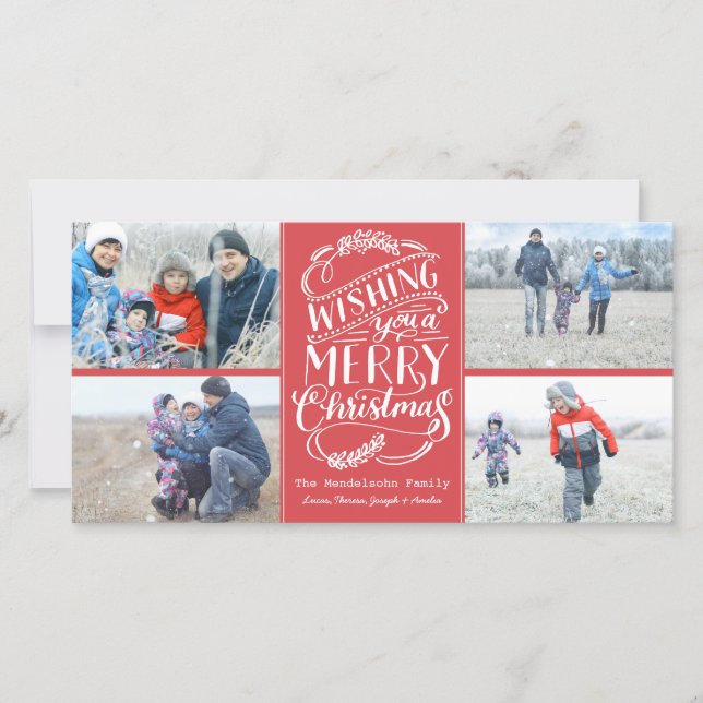 Christmas Wishes Collection 4 Photo Holiday Card (Front)