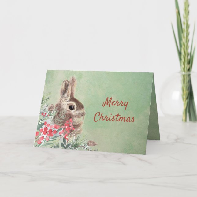 Christmas Wishes Cute Bunny Rabbit Blank  Holiday  (Front)