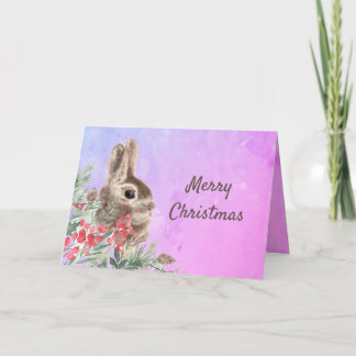 Christmas Wishes Cute Bunny Rabbit Blank Holiday Card