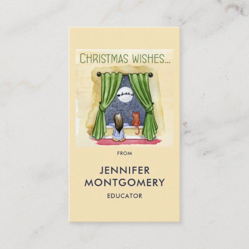 Christmas Wishes Cute Child  Kitty Cat Xmas Business Card