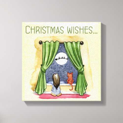 Christmas Wishes Cute Child  Kitty Cat Xmas Canvas Print