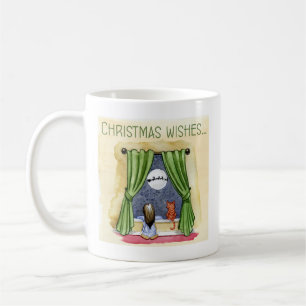 Christmas Wishes Cute Child & Kitty Cat Xmas Coffee Mug