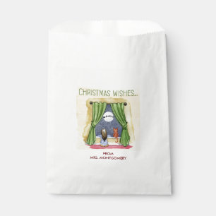 Christmas Wishes Cute Child & Kitty Cat Xmas Favor Bag