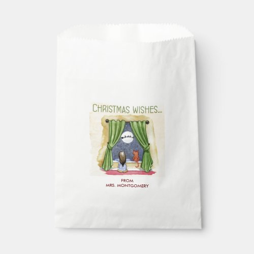 Christmas Wishes Cute Child  Kitty Cat Xmas Favor Bag