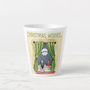 Christmas Wishes Cute Child & Kitty Cat Xmas Latte Mug
