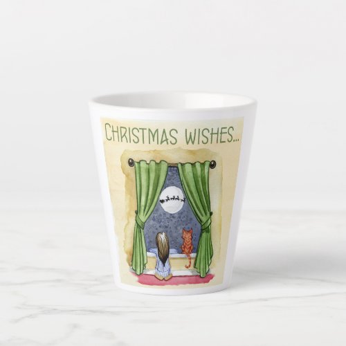 Christmas Wishes Cute Child  Kitty Cat Xmas Latte Mug