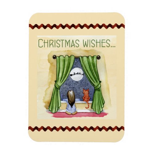 Christmas Wishes Cute Child  Kitty Cat Xmas Magnet