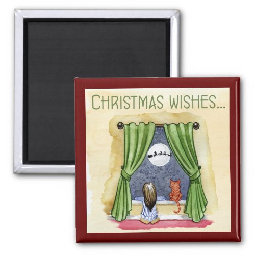 Christmas Wishes Cute Child  Kitty Cat Xmas Magnet