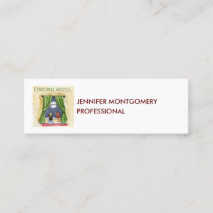 Christmas Wishes Cute Child & Kitty Cat Xmas Mini Business Card