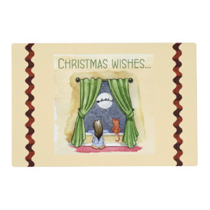 Christmas Wishes Cute Child & Kitty Cat Xmas Placemat