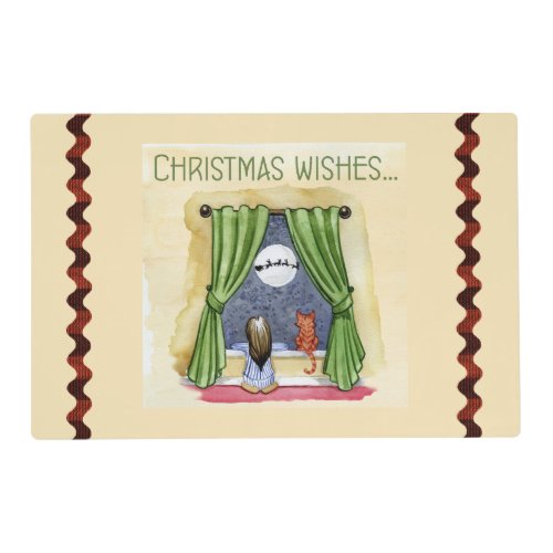 Christmas Wishes Cute Child  Kitty Cat Xmas Placemat