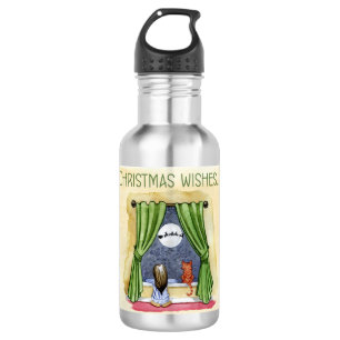 Christmas Wishes Cute Child & Kitty Cat Xmas Stainless Steel Water Bottle
