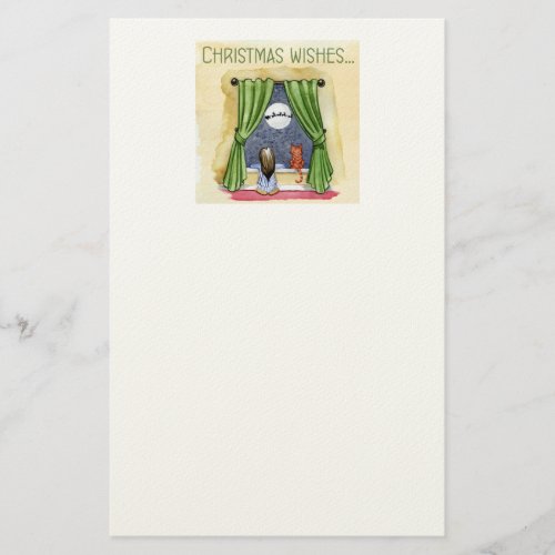 Christmas Wishes Cute Child  Kitty Cat Xmas Stationery