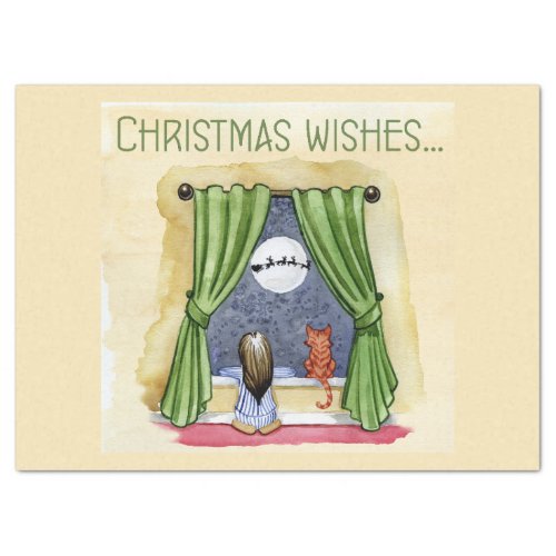 Christmas Wishes Cute Child  Kitty Cat Xmas Tissue Paper