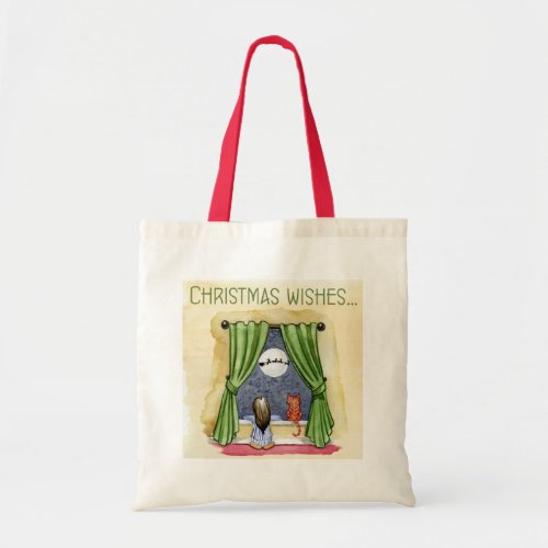 Christmas Wishes Cute Child  Kitty Cat Xmas Tote Bag