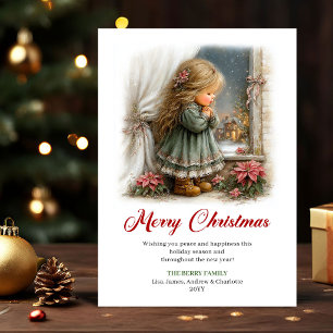 Christmas Wishes Cute Little Girl Holiday Scene  Card