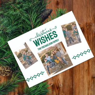 Christmas Wishes Dark Green 3 Photo Letterpress Photo Cards