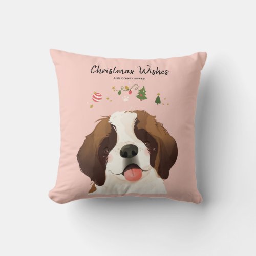 Christmas Wishes  Doggy Kisses Tail Wag Throw Pillow